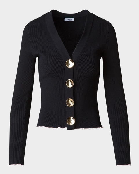 V-Neck Viscose Stretch Rib Cardigan