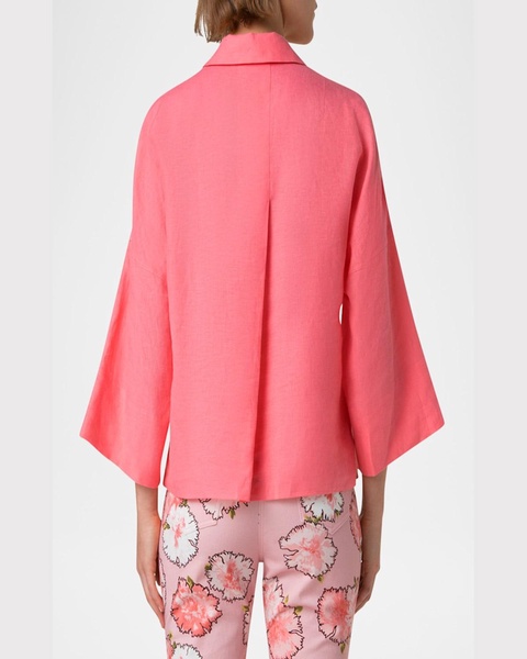 Kimono-Sleeve Linen Collared Blouse