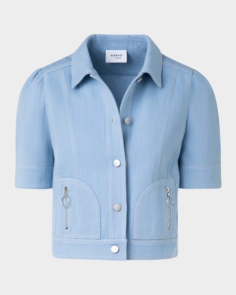 Zip-Pocket Short-Sleeve Denim Jacket
