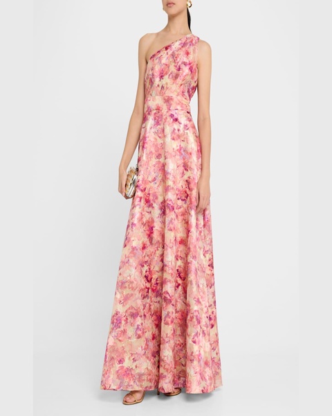 One-Shoulder Metallic Jacquard Gown