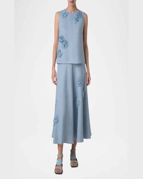 3D Carnation Raw Linen Sleeveless Top