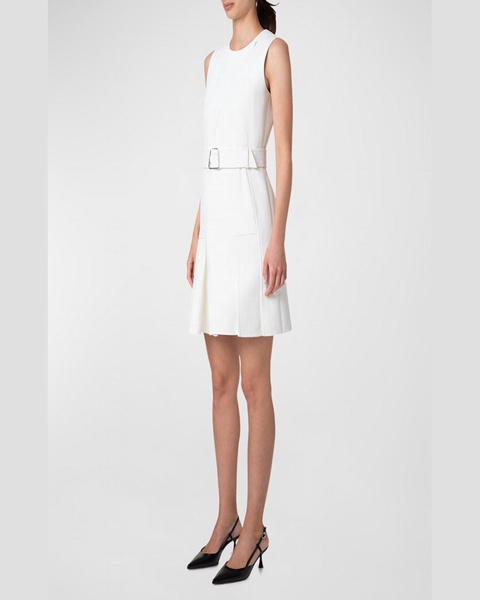 Belted Wool Short Dress with Zip-Up Cutout