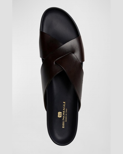 Men's Bologna Leather Crisscross Slide Sandals