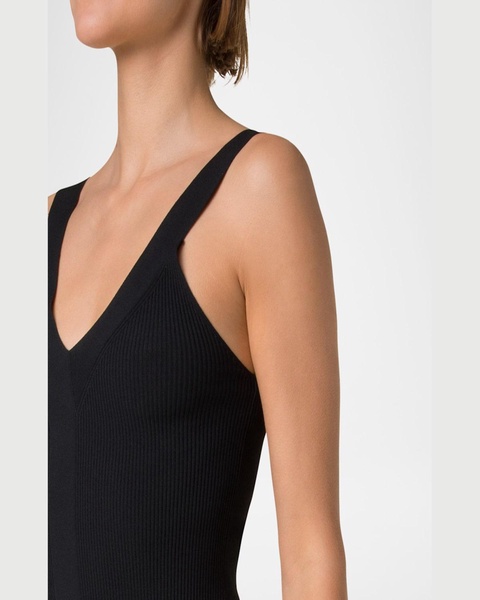 V-Neck Viscose Stretch Rib Sleeveless Midi Dress