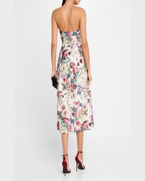 Strapless Floral Jacquard Midi Dress