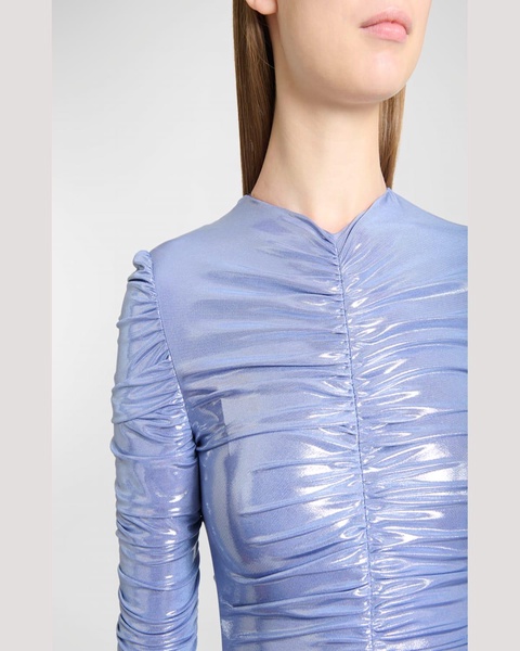 Ruched Metallic Jersey Long-Sleeve Mini Dress