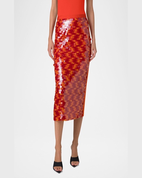  Mix Media Lasercut Dot Sequined Midi Skirt