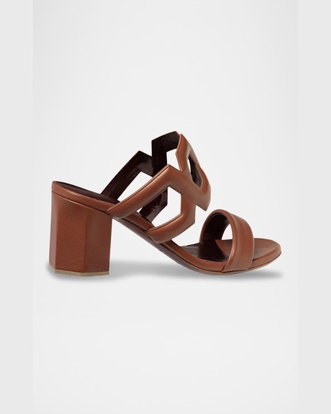 Leather Block-Heel Slide Sandals