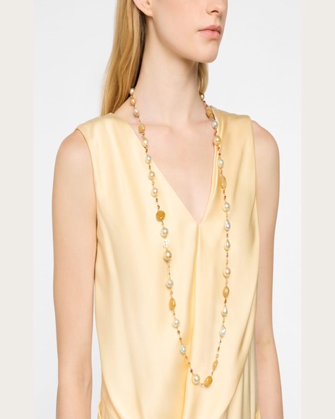 18K Yellow Gold South Sea Pearl and Sapphire Necklace, 42"L