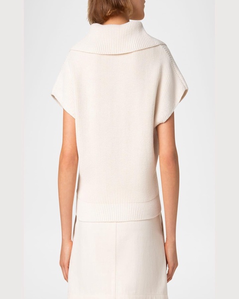 Sailor-Collar Cap-Sleeve Zip Knit Sweater