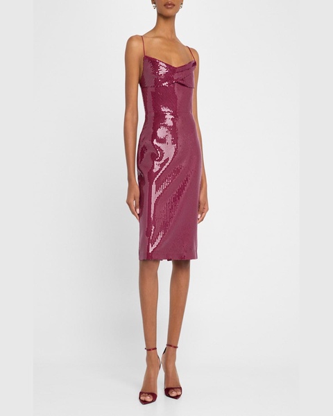 Draped Sequined Sleeveless Midi Dress