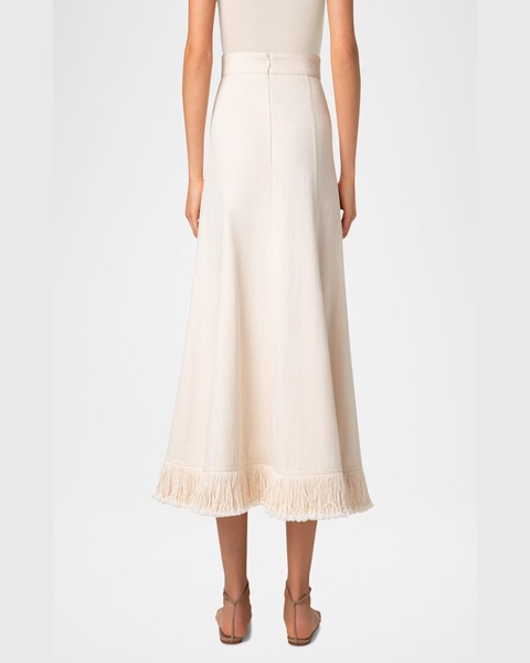 Fringe-Hem Cotton-Wool Denim Midi Skirt
