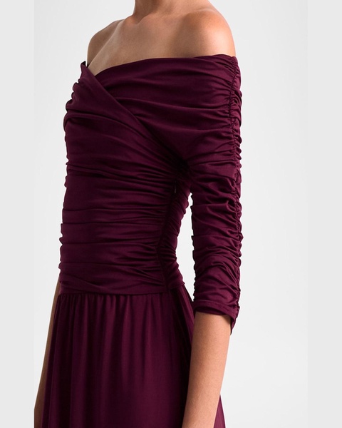 Char Off-Shoulder Ruched Long Dress
