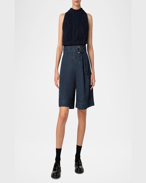 Mock-Neck Chunky Cotton Cable-Knit Tank Top