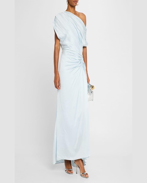 Penny One-Shoulder Ruched Satin Gown