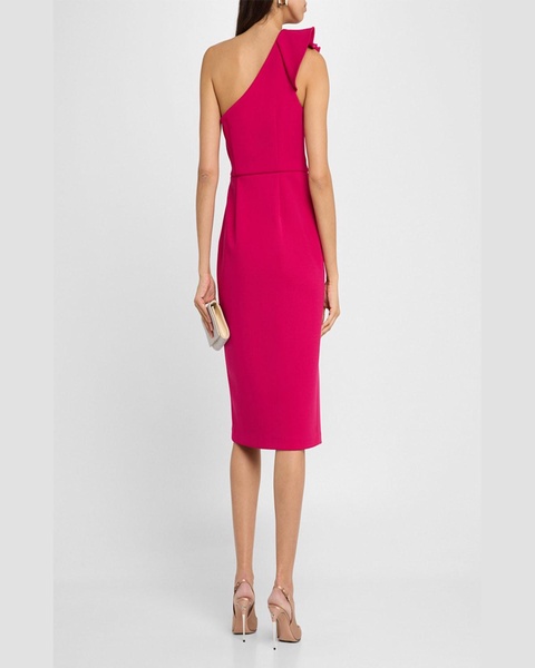 One-Shoulder Ruffle Midi Sheath Dress