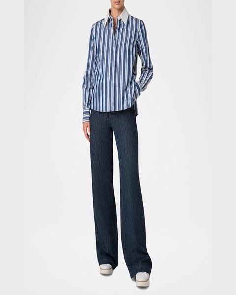 Striped Poplin Button-Down Blouse