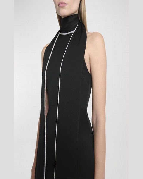 Crystal Trimmed Scarf Mini Satin Dress