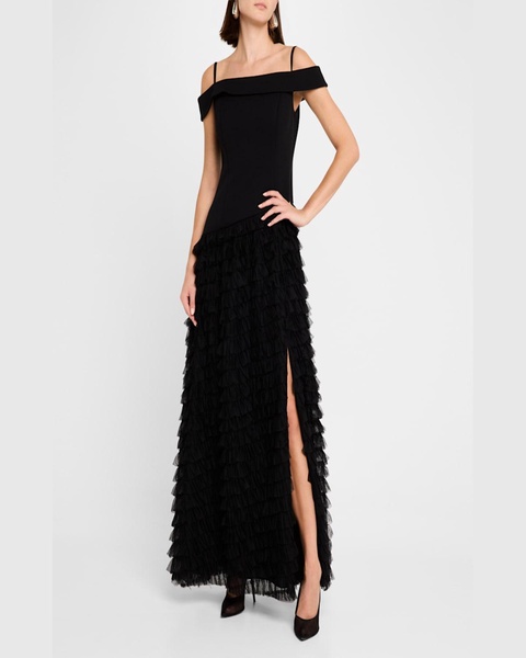 Cold-Shoulder Ruffle Tulle Ballgown