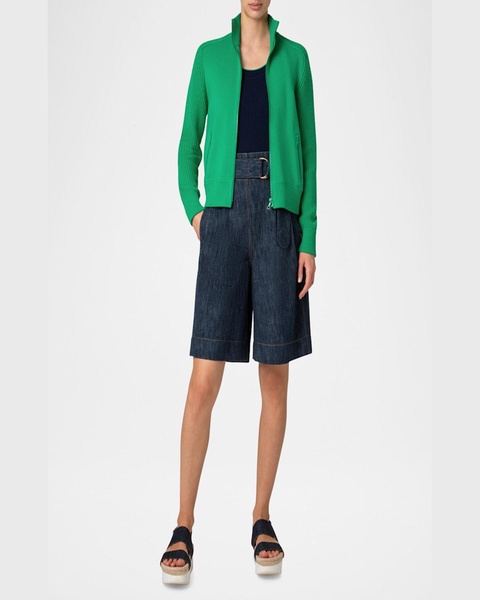 Mock-Neck Milano Knit Zip Bomber Cardigan