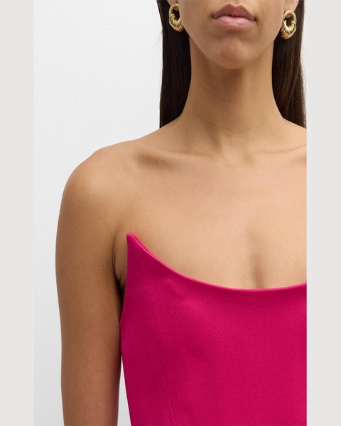 Satin Crepe Curved Strapless Midi Dress