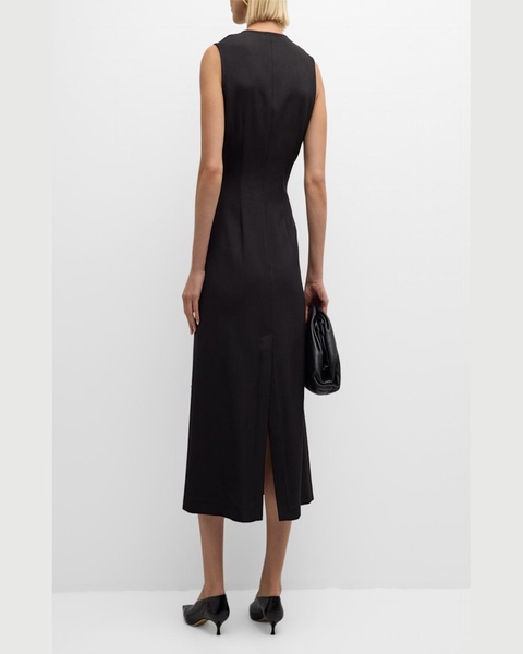 Tailored Viscose-Wool Twill Midi Dress