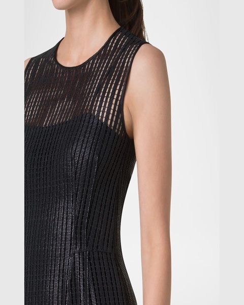 Stripes Embroidered Techno Sleeveless Slits Gown