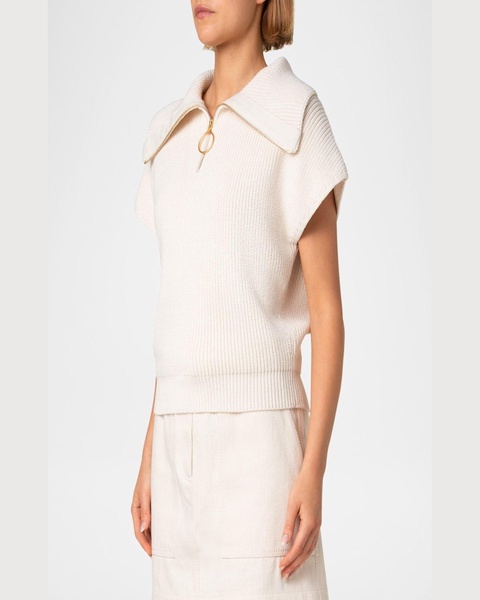 Sailor-Collar Cap-Sleeve Zip Knit Sweater