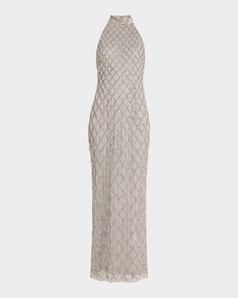 Beaded Halter Column Gown
