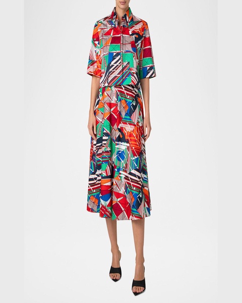 Sea Clipper Print Boxy Cotton Satin Blouse