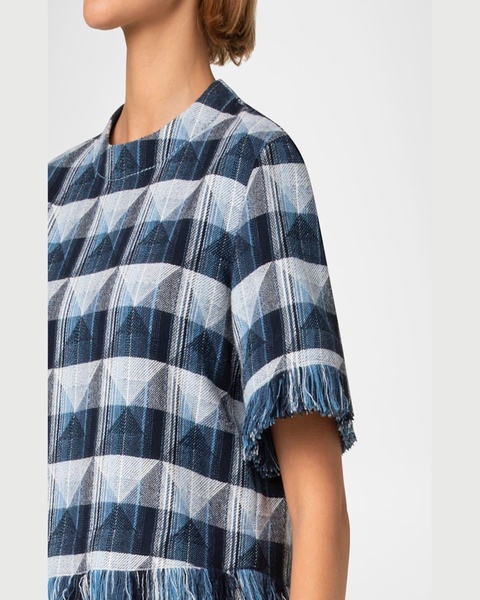 Rhombus Jacquard Denim Corp Blouse