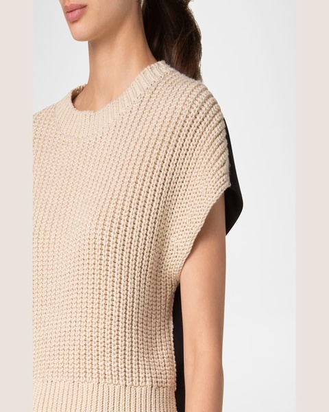 Mixed-Media Colorblock Short-Sleeve Sweater