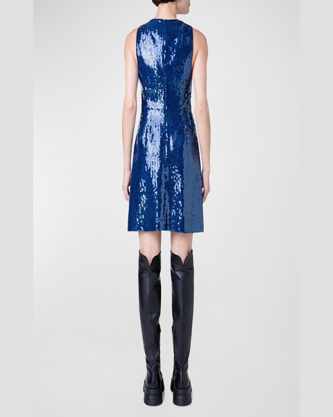 V-Neck Short Dress with Liquid Paillette Detail