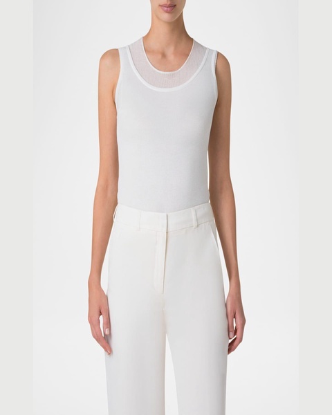 Structured Double-Layer Cotton Blend Knit Top