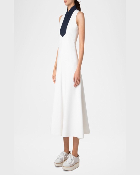 Colorblock Quarter-Zip Sleeveless Jersey Midi Dress