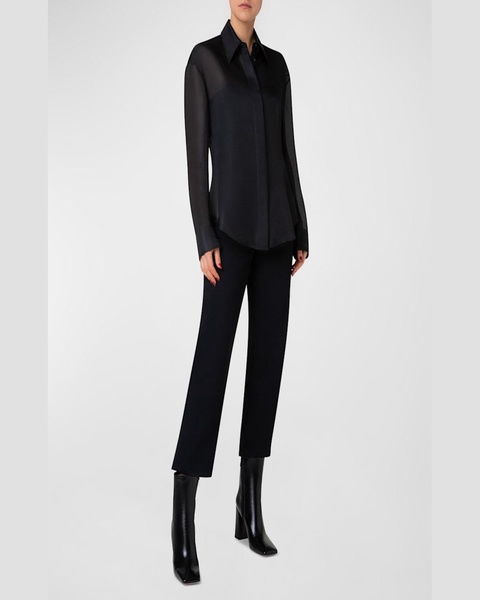 Silk Organza Button-Front Blouse