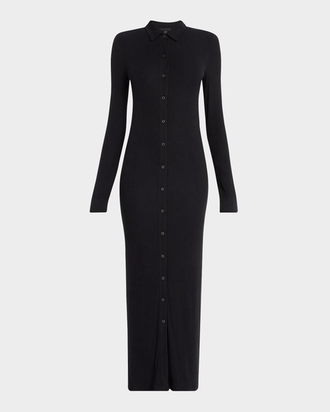 Modal Rib Long-Sleeve Maxi Shirtdress