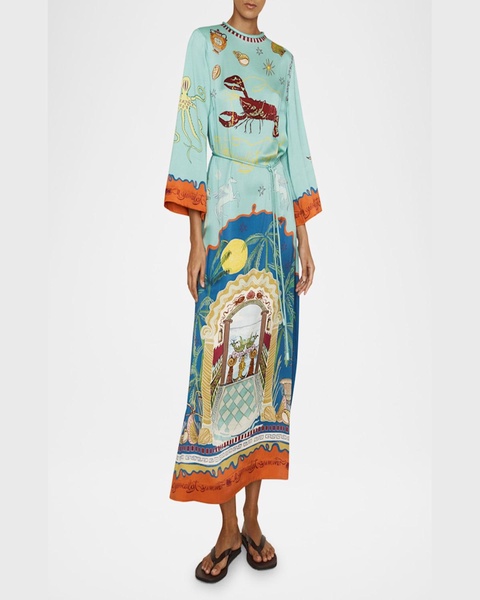 Surrealist Summer Midi Silk Dress