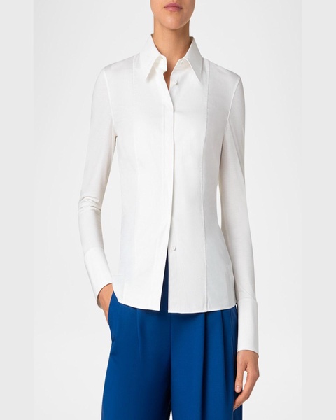 Mixed-Media Button-Down Blouse