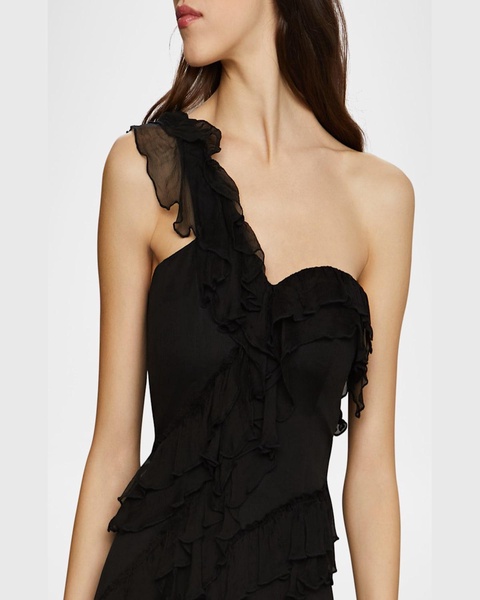Harlow Asymmetric Crinkle Chiffon Gown