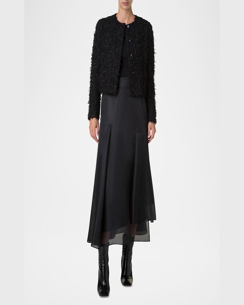 Bea Micro Sequin Fringed Boucle Shirt Jacket