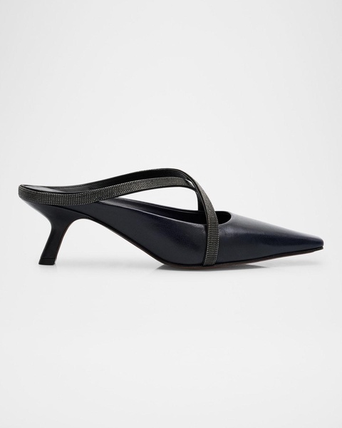 Leather Monili Crisscross Mule Pumps