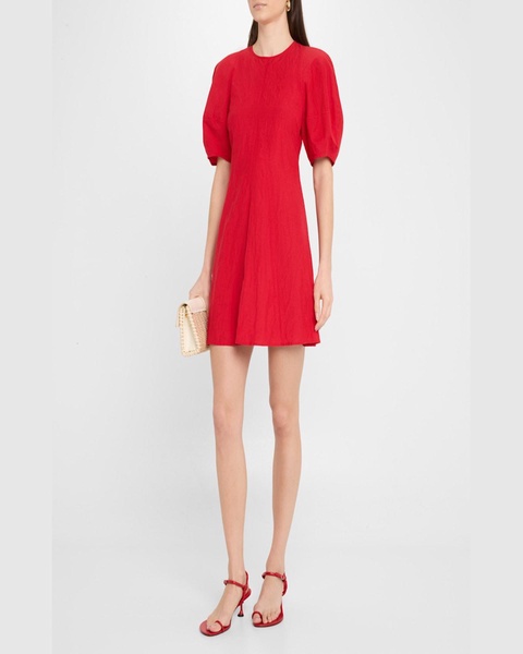 Bettina Topstitched Puff-Sleeve Mini Dress