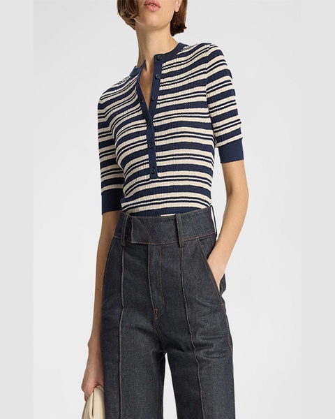 Fisher Pleated Button-Front Top