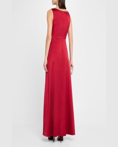Sleeveless Beaded Stretch Mikado Gown