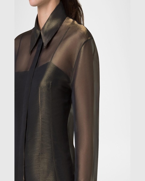 Button Down Silk Organza Blouse with Tank