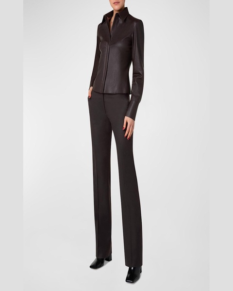 Nappa Leather Long-Sleeve Fitted Shirt
