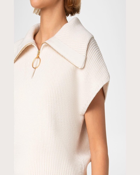 Sailor-Collar Cap-Sleeve Zip Knit Sweater