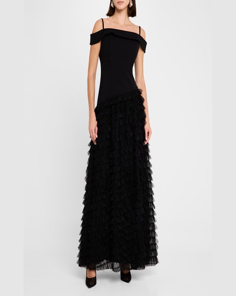 Cold-Shoulder Ruffle Tulle Ballgown