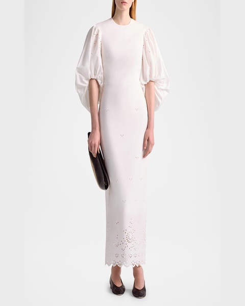 Danielle Eyelet Embroidered Puff-Sleeve Maxi Dress